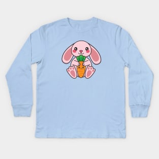 Cute Pink Easter Bunny With Carrot Kids Long Sleeve T-Shirt